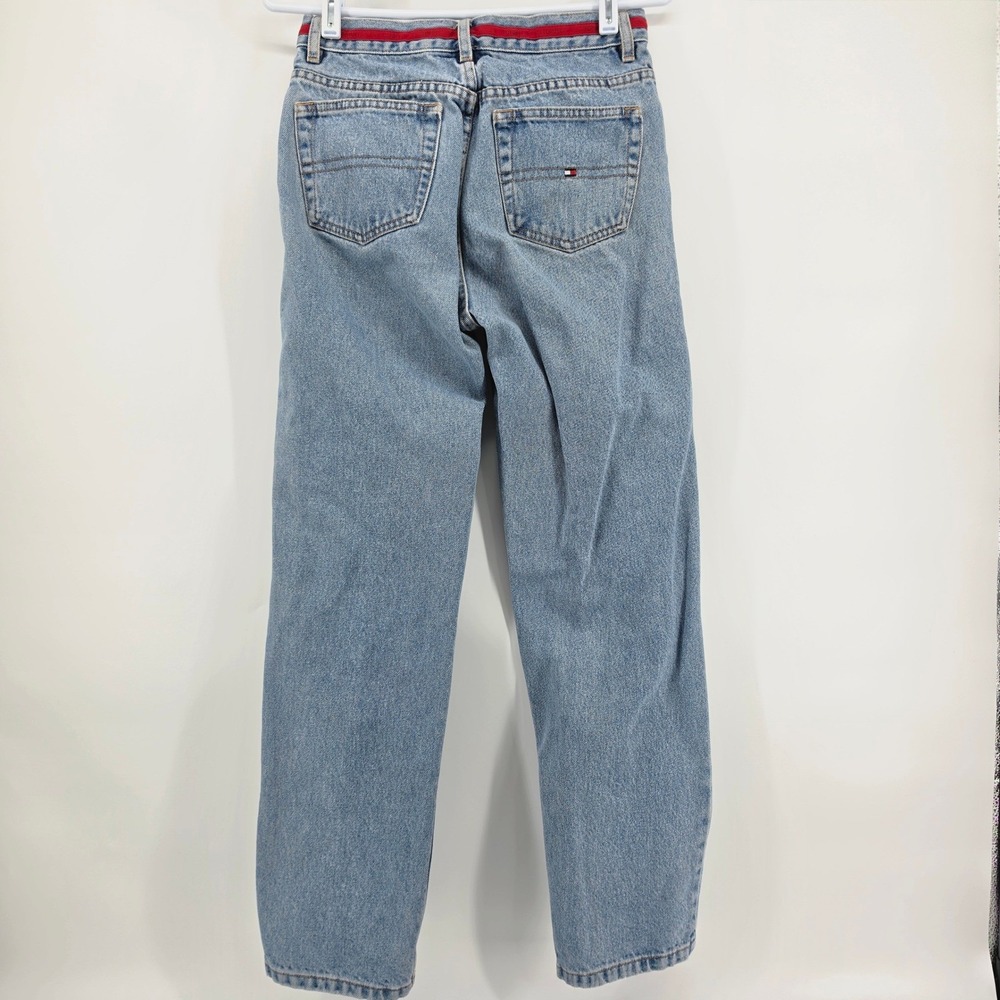 Vintage 90s Tommy Hilfiger Womens Jeans 8 High Waist Straight Red Spell Out Trim